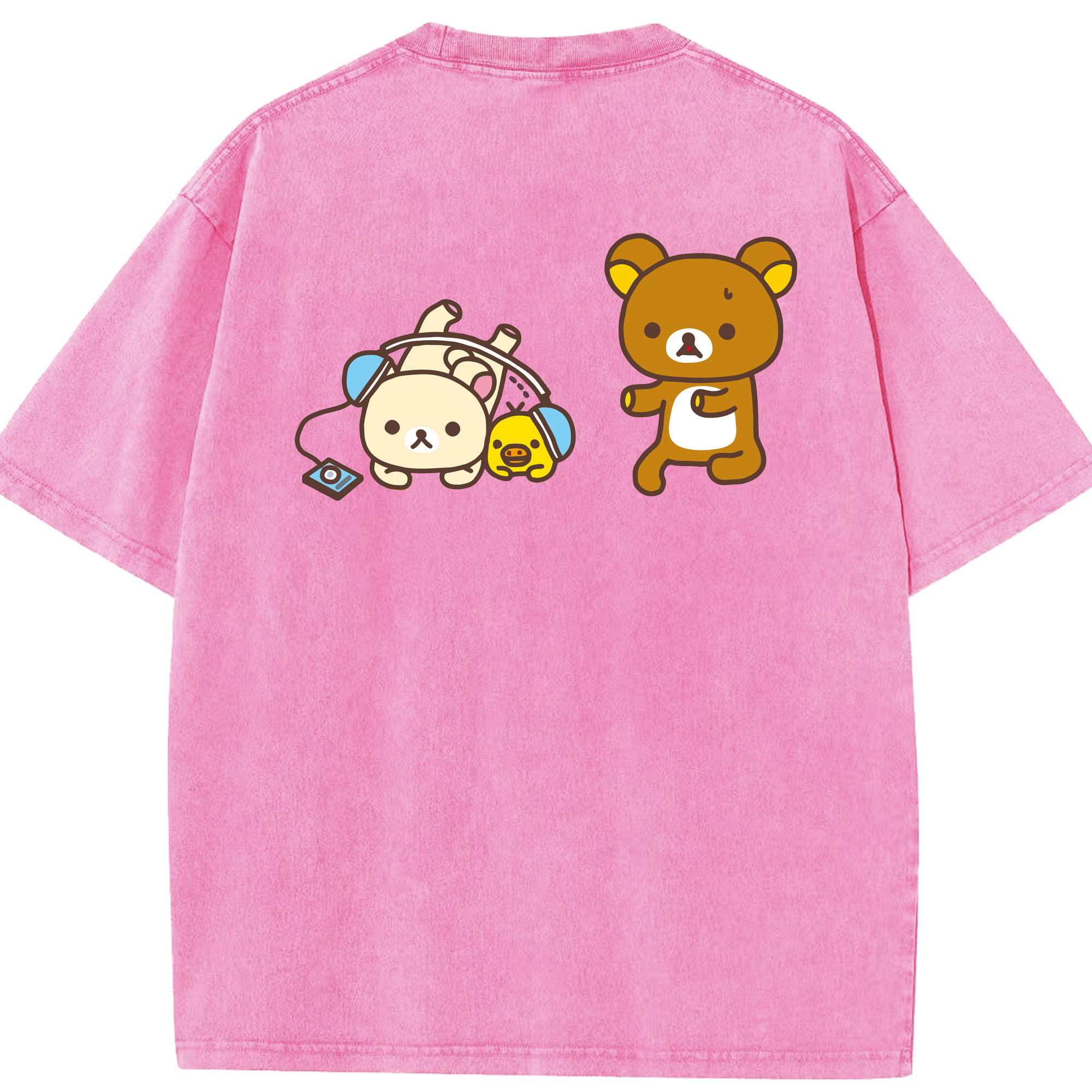 （画像用） リラックマ リラックマ キイロイトリ Rilakkuma Korilakkuma Kiiroitori 綿100% ヴィンテージ風 半袖Tシャツ（背面プリント）